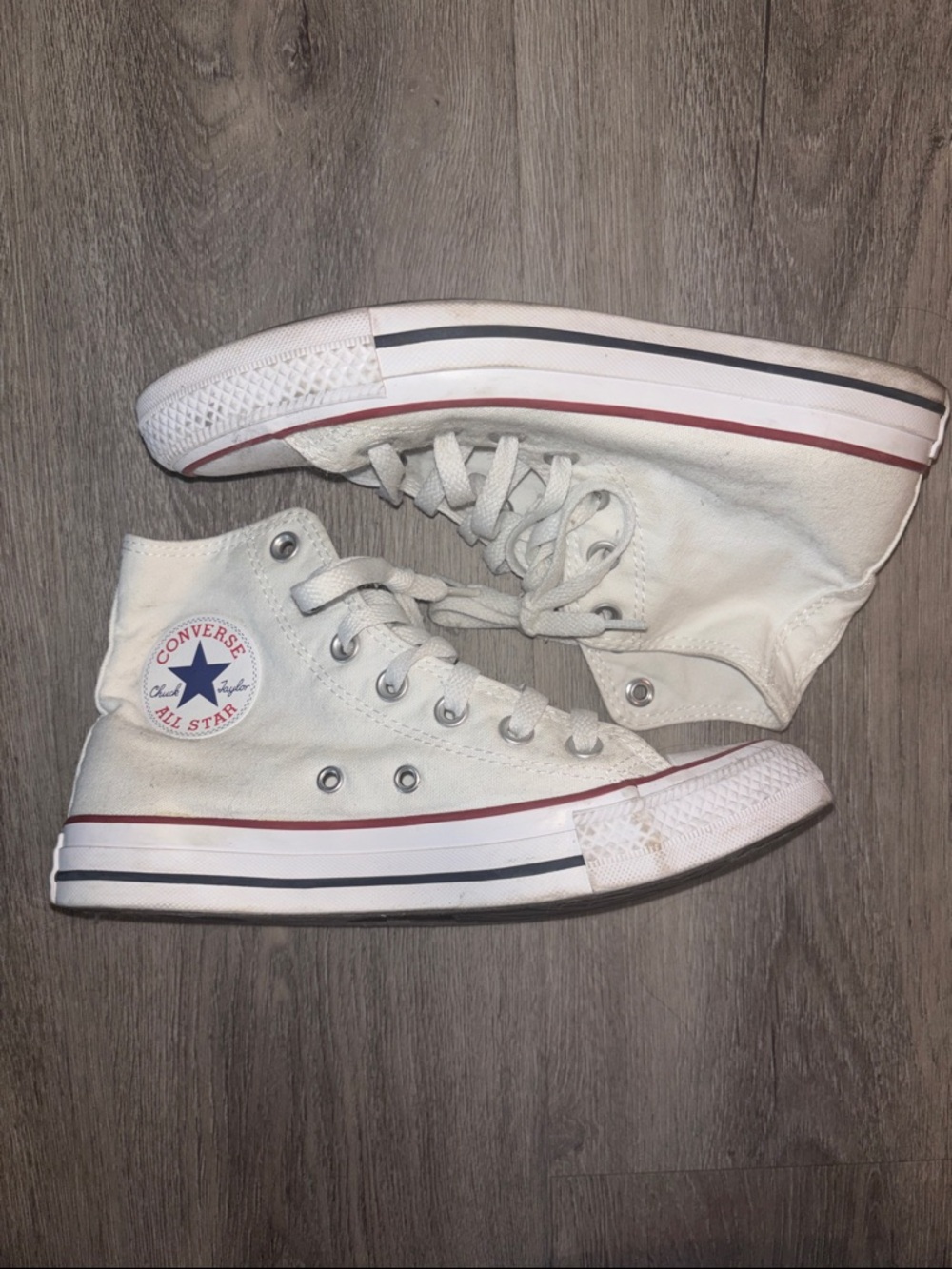 Converse High Top Sneakers in White with Red & Navy Accents